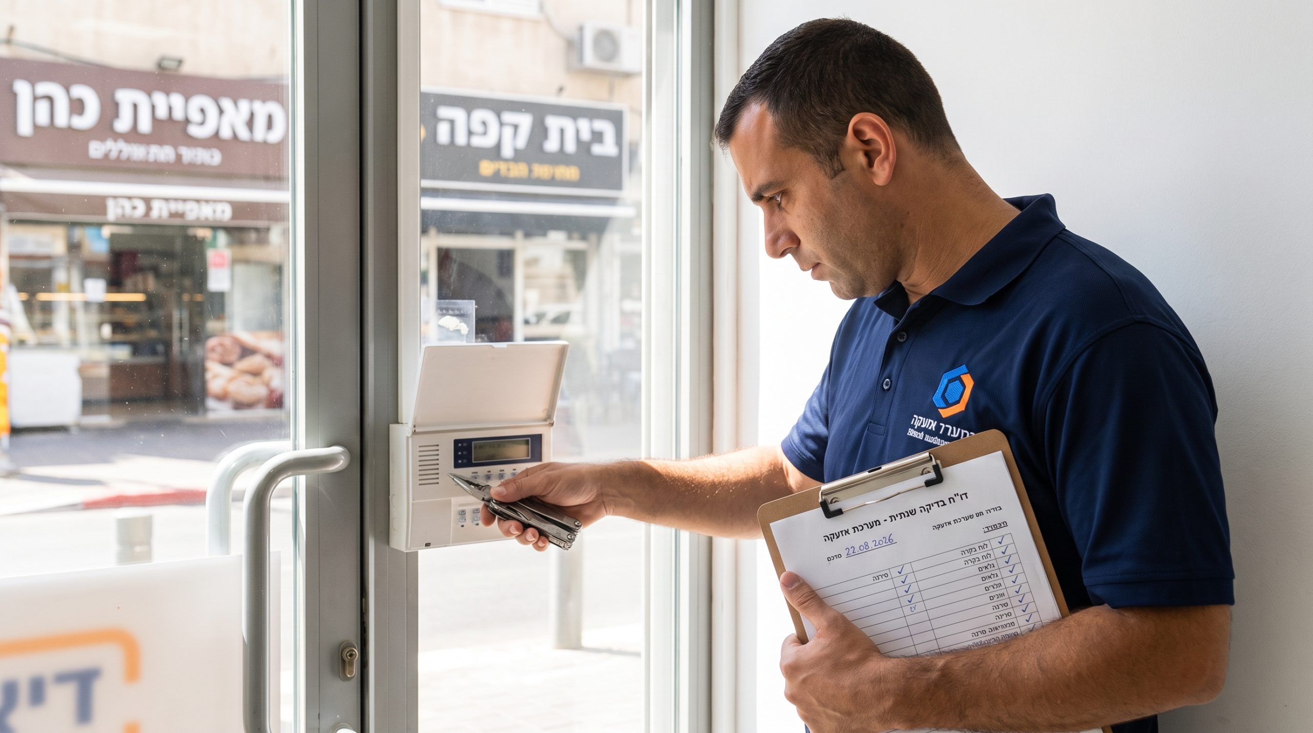 לוח מקשים של מערכת אזעקה עם חיווי תקלה וסוללת גיבוי